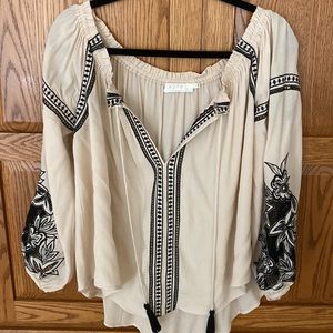 Astra Crème & Black Embroidered Blouse